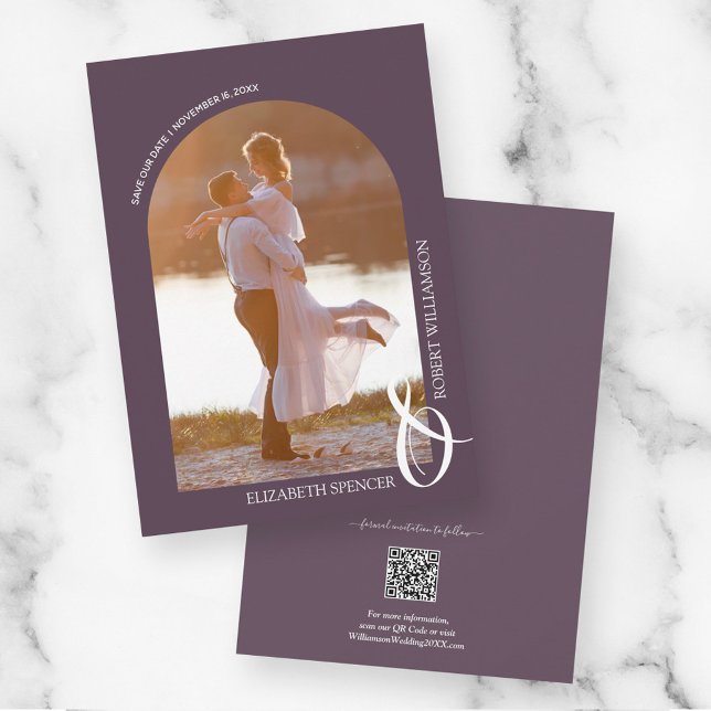 Photo Purple QR Code Wedding Save The Date (Creator Uploaded)