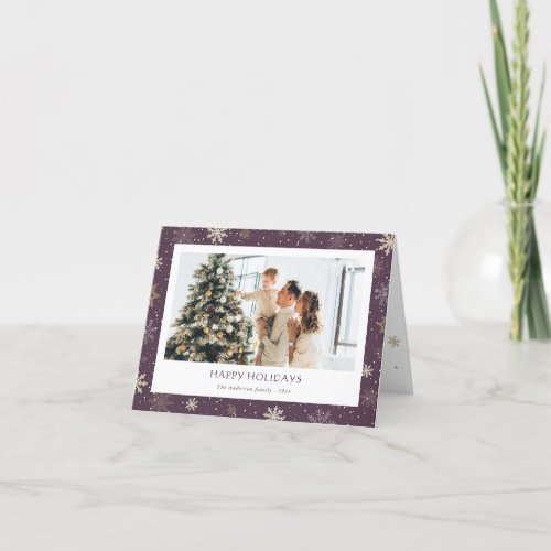 Photo Purple Snowflakes Happy Holidays Folded Card