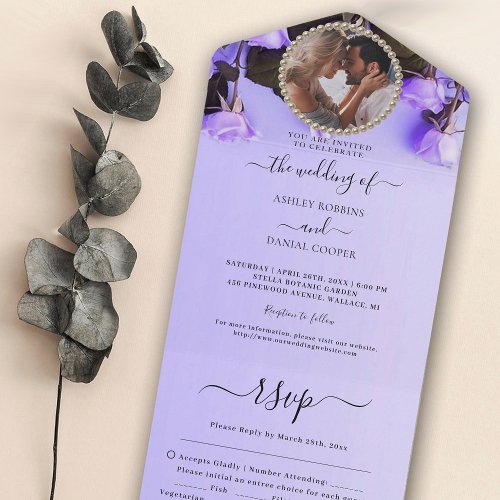 Photo Purple Wedding All In One Invitation