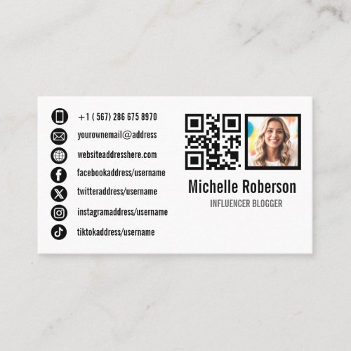 photo qr code and social media icons business card