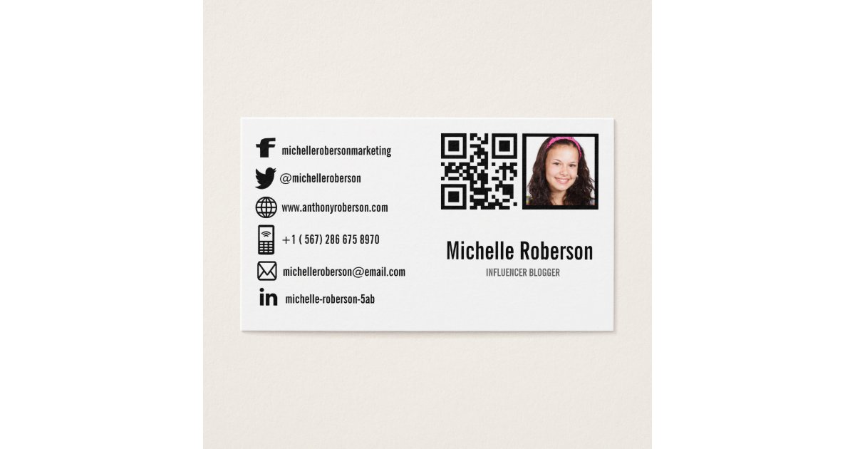 Photo Qr Code And Social Media Icons Business Card Zazzle Com Business Card Template With Social Media Icons