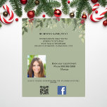 Photo qr code beauty makeup Christmas promotion Flyer<br><div class="desc">For Christmas offers and marketing. Decorated with green foliage and red berries.  Green bakcground. Personalize and add your name,  address,  your text,  photo,  your own QR code to your Facebook account.</div>