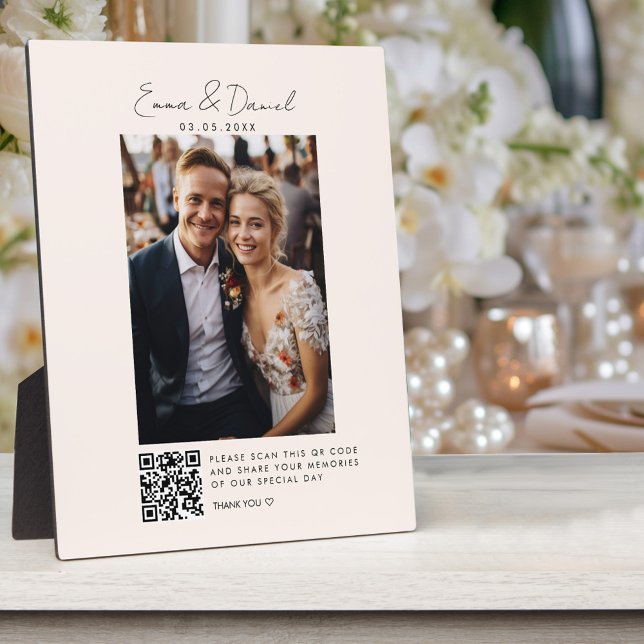 Photo QR Code Beige Wedding  Plaque (Creator Uploaded)
