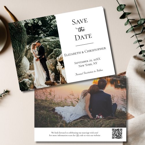 Photo QR Code Black White Formal Elegant Wedding  Save The Date