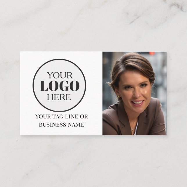  Photo QR Code Black White Logo Simple Business Card (Front)