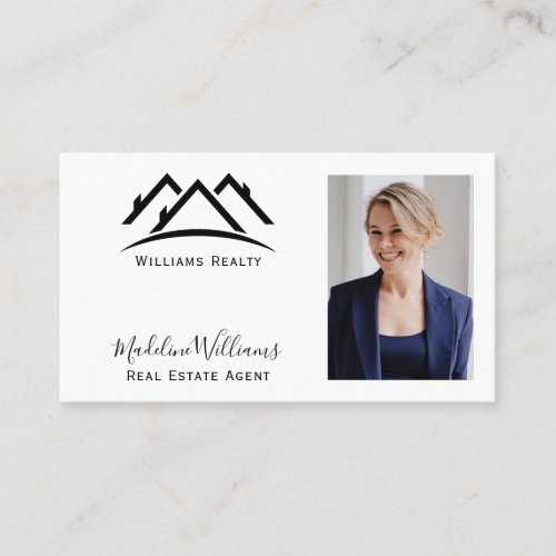 Photo QR Code Black White Real Estate Agent Business Card
