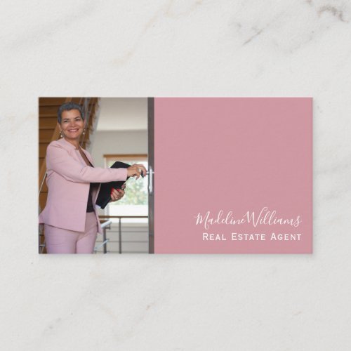 Photo QR Code Blush Pink Real Estate Agent  Business Card