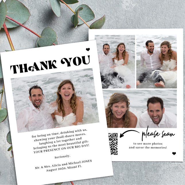 Photo QR code bold typography wedding Thank You Card (Creator Uploaded)