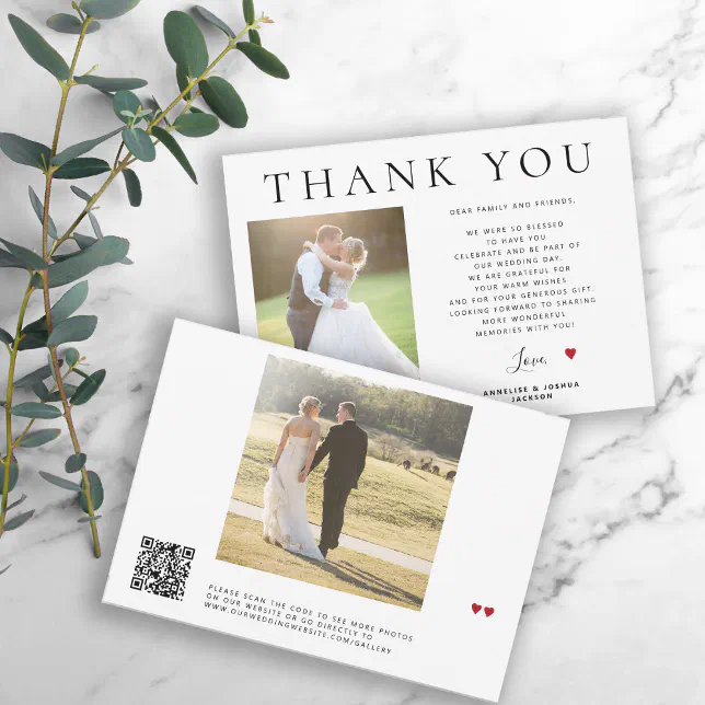 Photo QR code bold typography wedding Thank You Card | Zazzle
