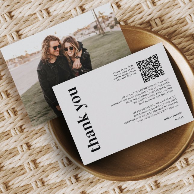Photo QR Code Bold Wedding Thank You Card  (Creator Uploaded)