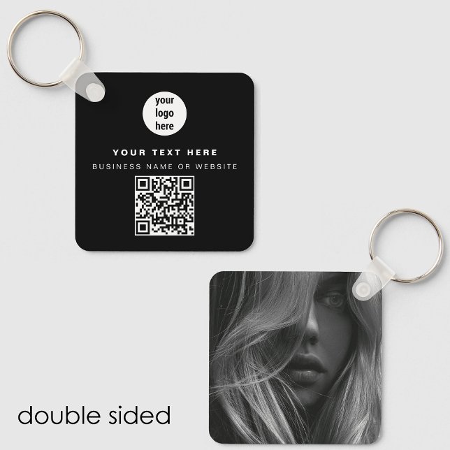 Photo QR Code Business Logo Black Business  Keychain (Photo QR Code Business Logo Black Business Keychain)