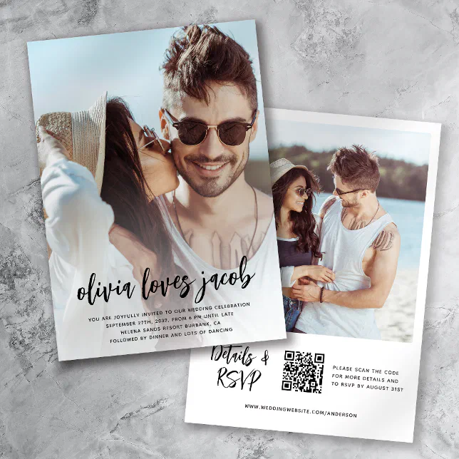 Photo QR Code Casual Wedding Invitation Zazzle