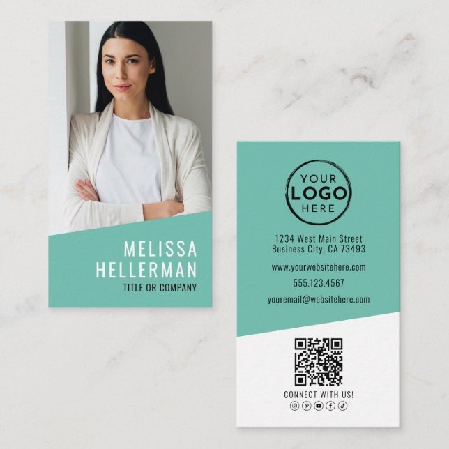 Photo QR Code Company Logo Vertical Business Card (Front/Back)