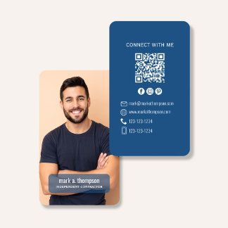 Photo QR Code Connect With Me Blue Modern Business Card