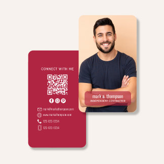 Photo QR Code Connect With Me Burgundy Modern Business Card