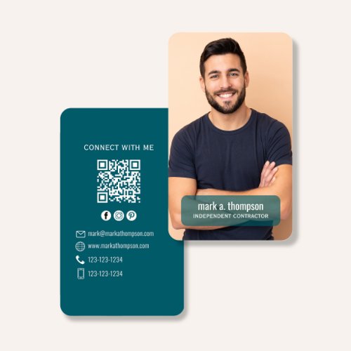Photo QR Code Connect With Me Teal Modern Business Card