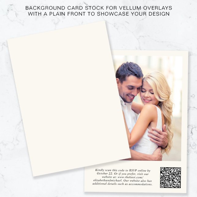 Photo QR Code Cream Background Vellum Overlay Invitation (Creator Uploaded)