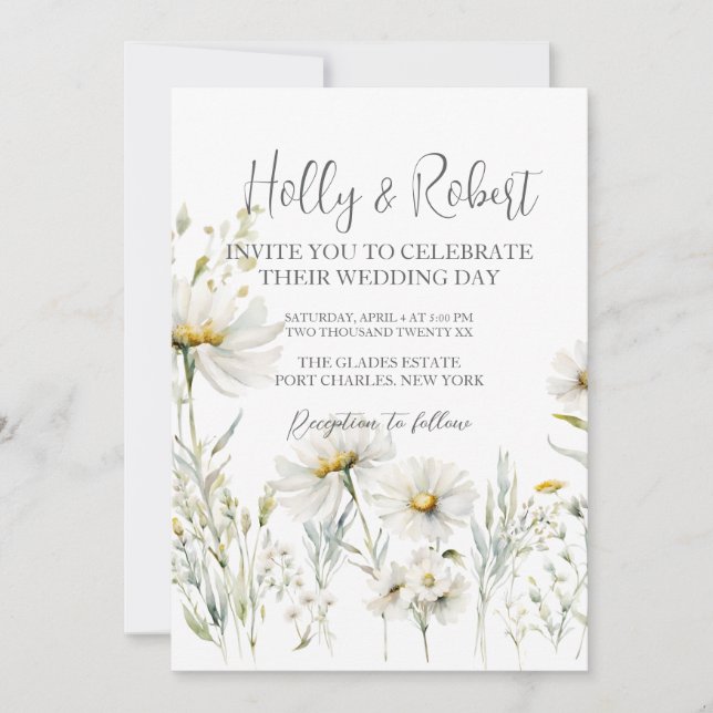 Photo QR Code Daisy Wedding Invitation (Front)