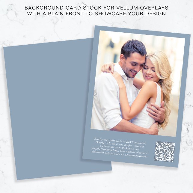 Photo QR Code Dusty Blue Background Vellum Overlay Invitation (Creator Uploaded)