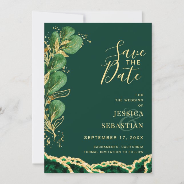 Photo QR Code Emerald Agate Eucalyptus Modern Save The Date (Front)