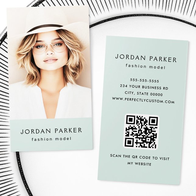 Photo QR code fashion blue green business cards (Photo QR code fashion blue green business cards)