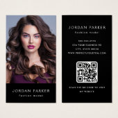 Photo QR code fashion model black business cards (Front & Back)