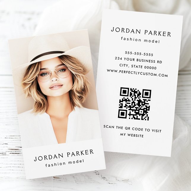 Photo QR code fashion model white business cards (Photo QR code fashion model white business cards)