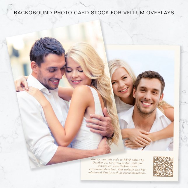 Photo QR Code Gold Cream Background Vellum Overlay Invitation (Creator Uploaded)