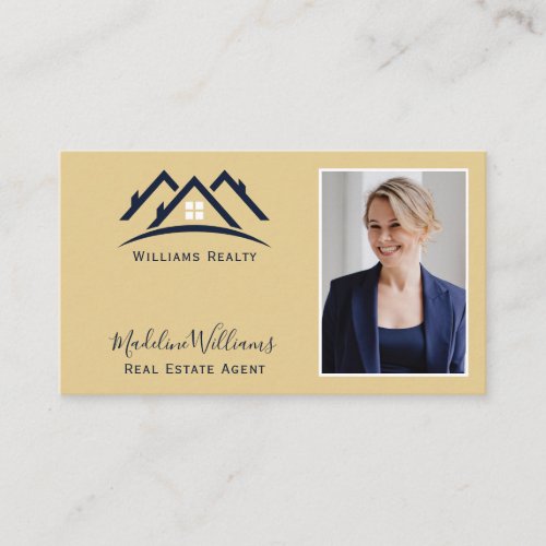 Photo QR Code Gold Real Estate Agent  Business Card