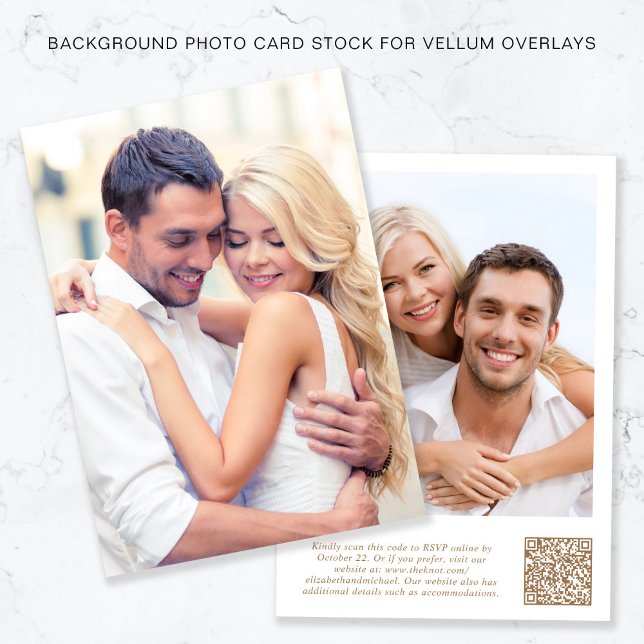 Photo QR Code Gold White Background Vellum Overlay Invitation (Creator Uploaded)