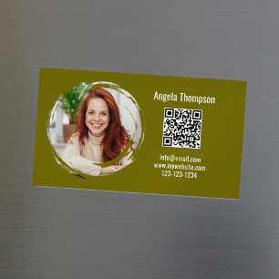 Photo QR Code Green Modern Magnetic Business Card Magnet