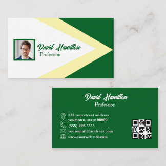 Photo QR CODE Green White Yellow Geometric Business Card