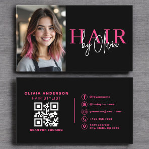Photo QR Code Hair Stylist Typography  Business Card