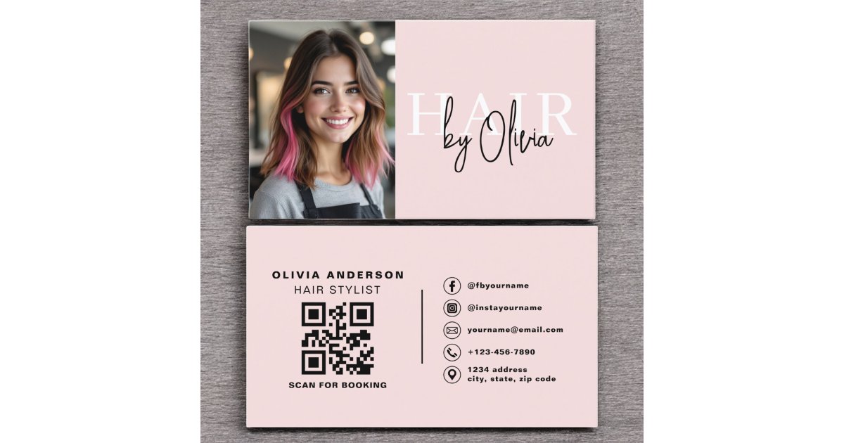 Photo QR Code Hair Stylist Typography Business Card | Zazzle