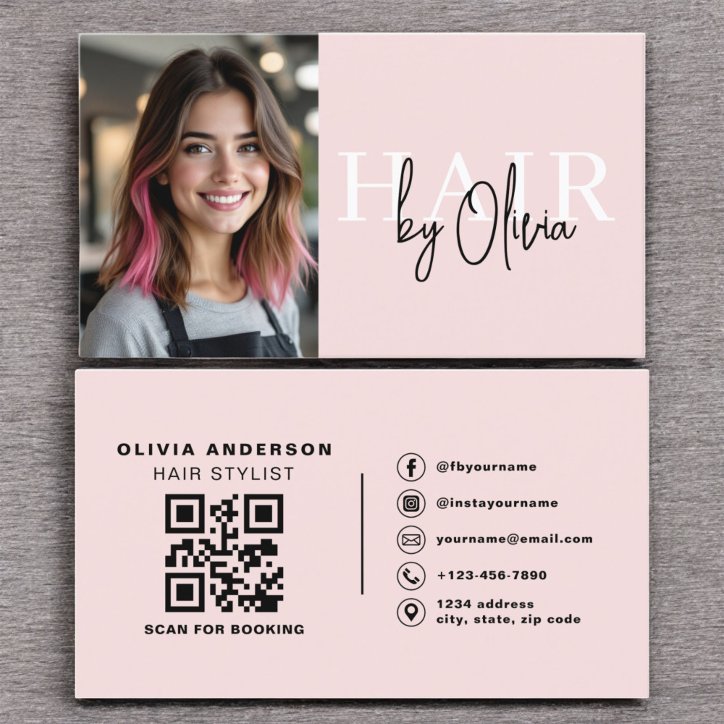 Photo QR Code Hair Stylist Typography Business Card