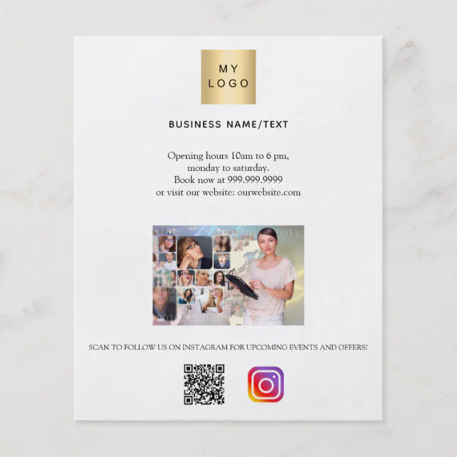 Photo qr code instagram business logo white flyer | Zazzle