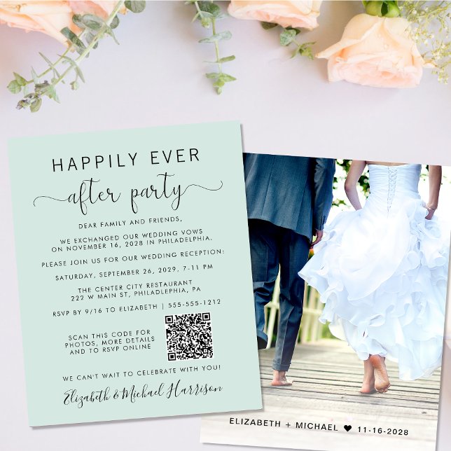 Photo QR Code Mint Wedding Reception Invitation (Your love story deserves a grand celebration!)