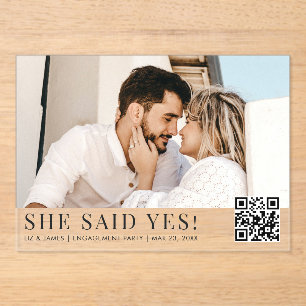 Photo QR Code Modern Engagement Party Acrylic Invitations