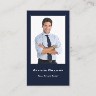 Photo QR Code Navy Blue Real Estate Business Card