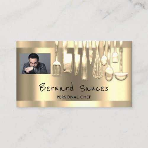 Photo QR Code Personal Chef Cooking Gold Metallic Business Card