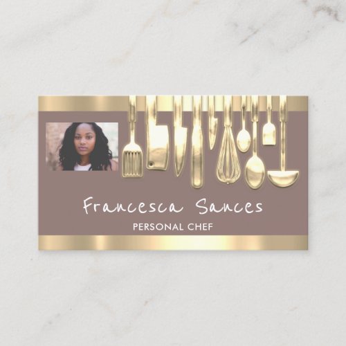 Photo QR Code Personal Chef Cooking Lounge Gold Business Card