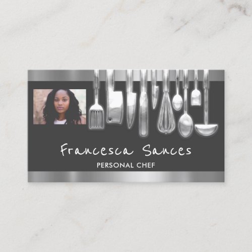 Photo QR Code Personal Chef Cooking Lounge Gray Business Card
