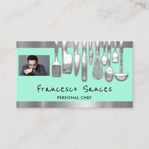 Photo QR Code Personal Chef Cooking Lounge Mint Business Card