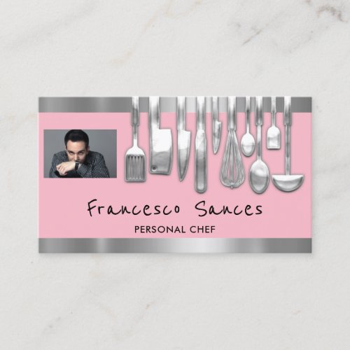 Photo QR Code Personal Chef Cooking Lounge Pink Business Card
