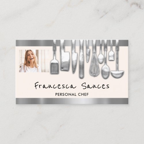 Photo QR Code Personal Chef Cooking Lounge Silver Business Card