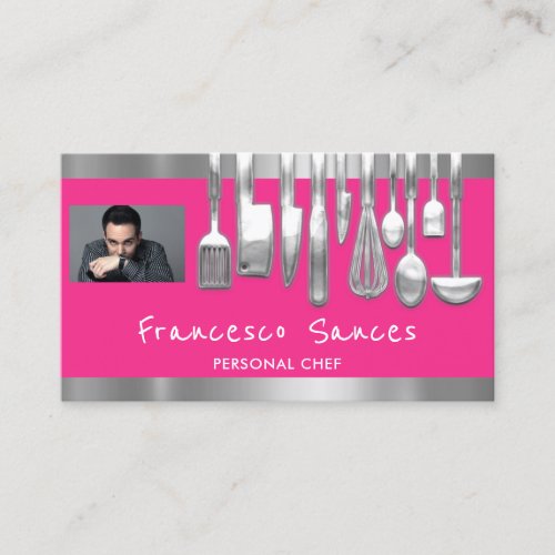 Photo QR Code Personal Chef Cooking Pink Business Card
