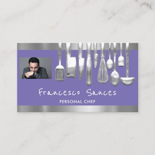 Photo QR Code Personal Chef Cooking Purple Business Card (Front)