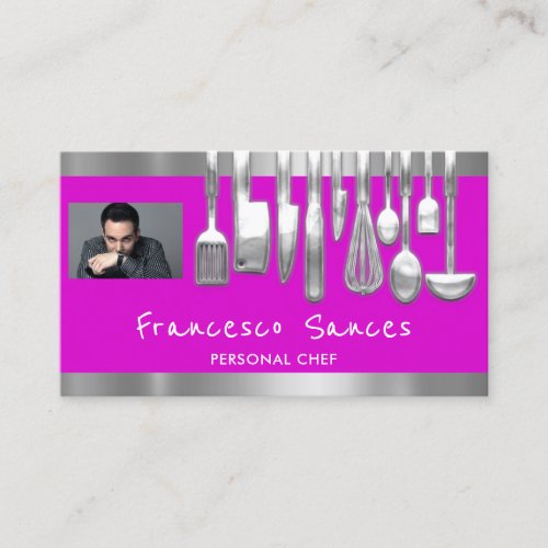 Photo QR Code Personal Chef Cooking Purple Business Card