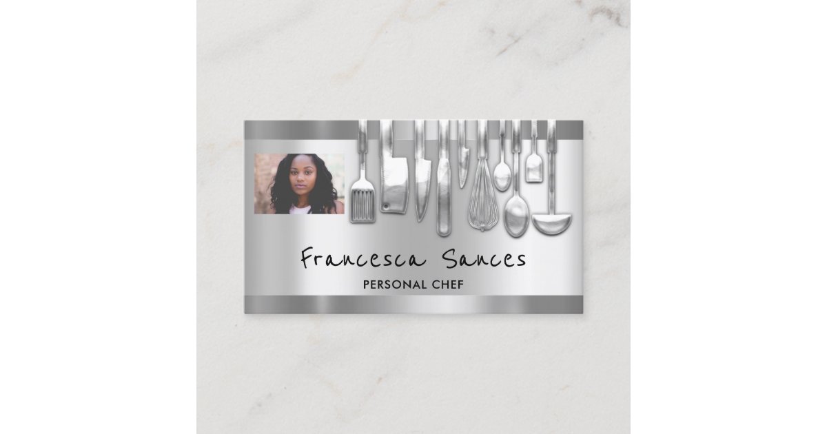 Photo QR Code Personal Chef Cooking Utensils Business Card Zazzle