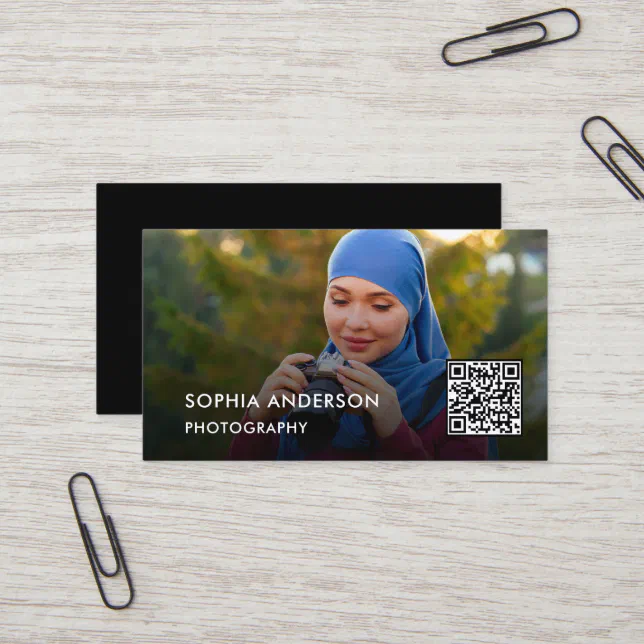 Photo QR Code Photographer Black Business Card Zazzle